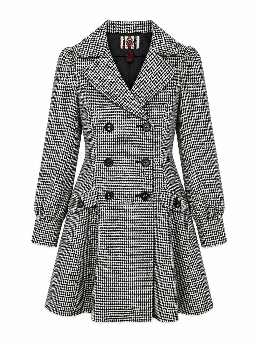FOREVER Women's Houndstooth Double Breasted Long Trench Coat Lined Size L
